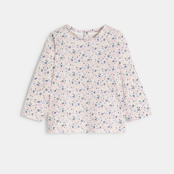 تي شيرت قطن واسع مضلع بطبعة الزهور باللون البنفسجي للفتيات الصغيرات